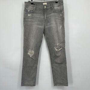 Mother The Dropout Cropped Slim Jeans in a gray "Holy Smokes" wash Sz 27